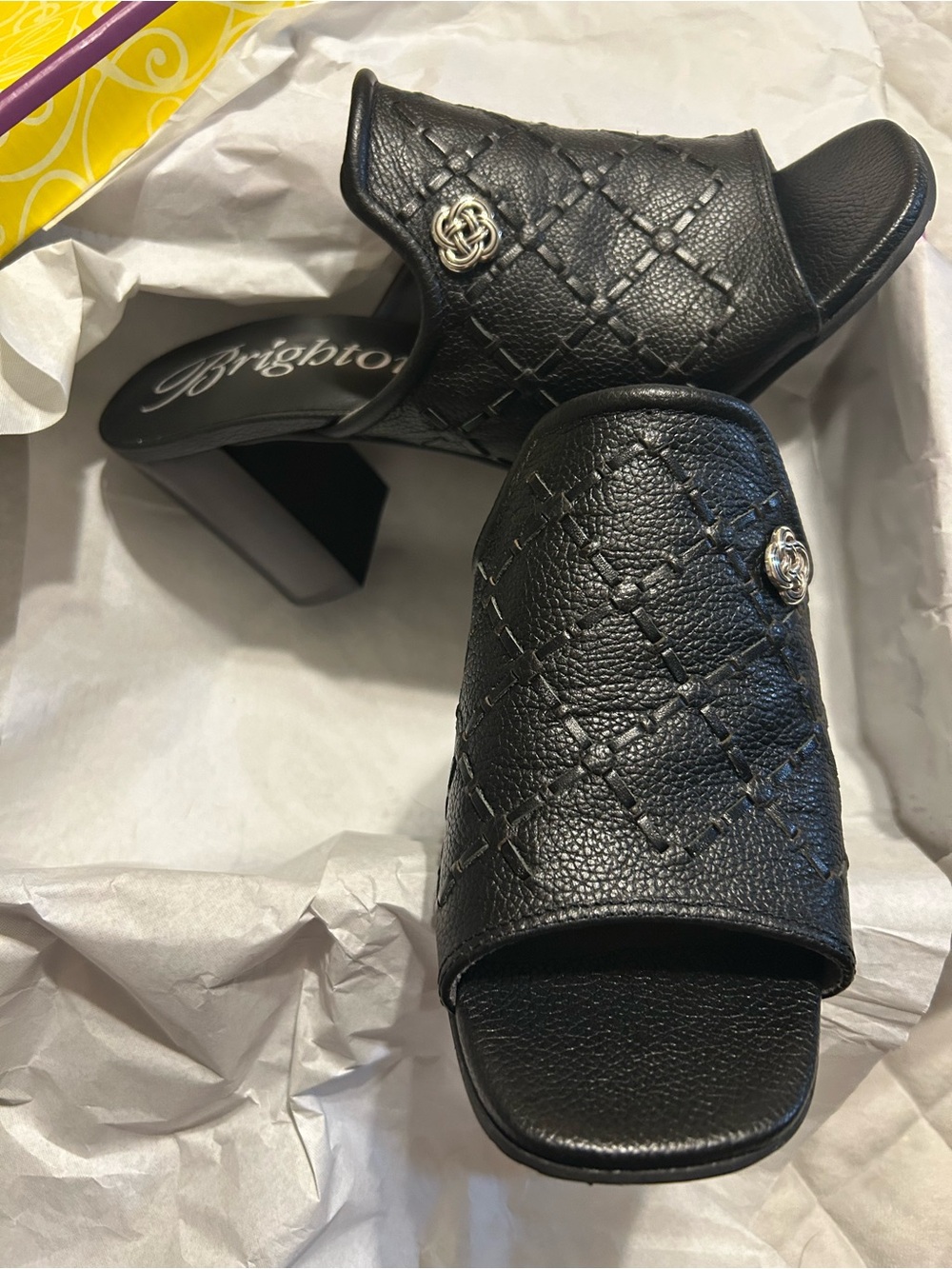 Brighton Black “Riley” Leather Slide Sandals